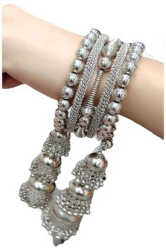 Combo of 2 Silver Bangle Bracelet with Hanging Jhumki
