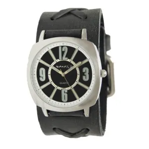 Comely Black Watch with X Distressed Black Leather Cuff FXB110K