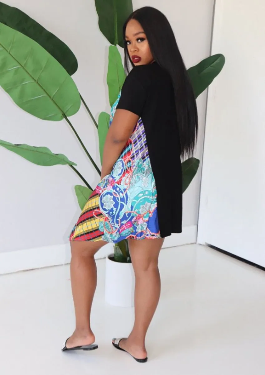 Contemporary African Short Sleeve Dashiki Mini Dress