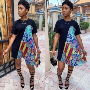 Contemporary African Short Sleeve Dashiki Mini Dress