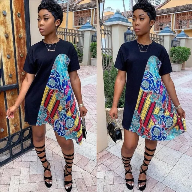 Contemporary African Short Sleeve Dashiki Mini Dress
