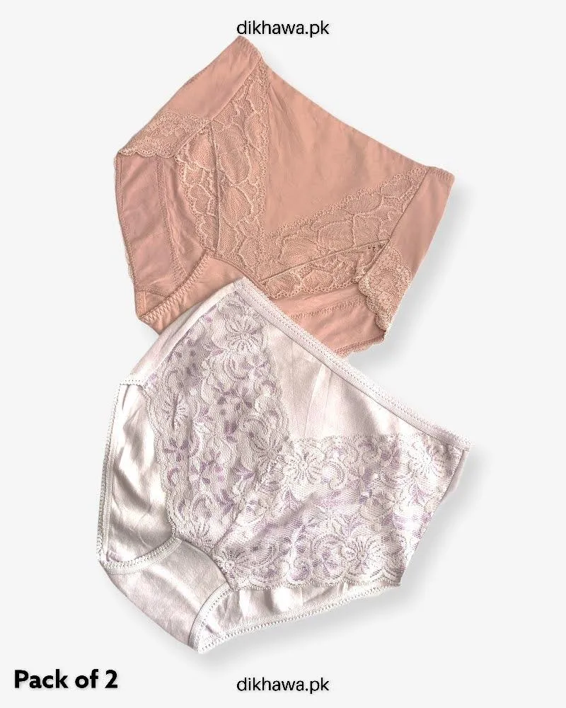 Copy of Pack of 2 Imported Stocklot Branded Cotton Panty Stretchable Cotton Lace Panty 2021