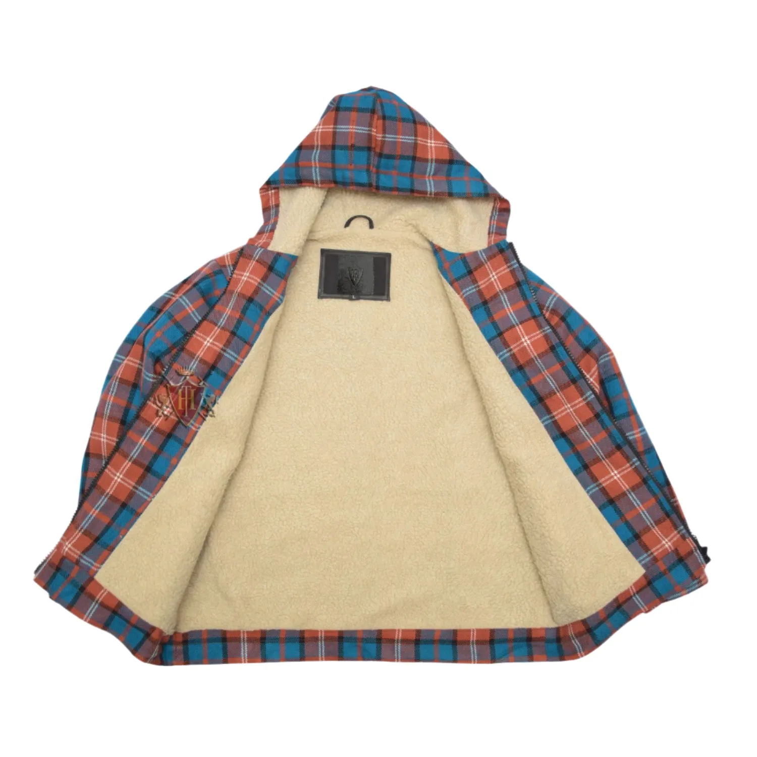 Coral Pale blue Hoodies Lumberjack Sherpa Wool Fabric Lined Lamont modern Tartan