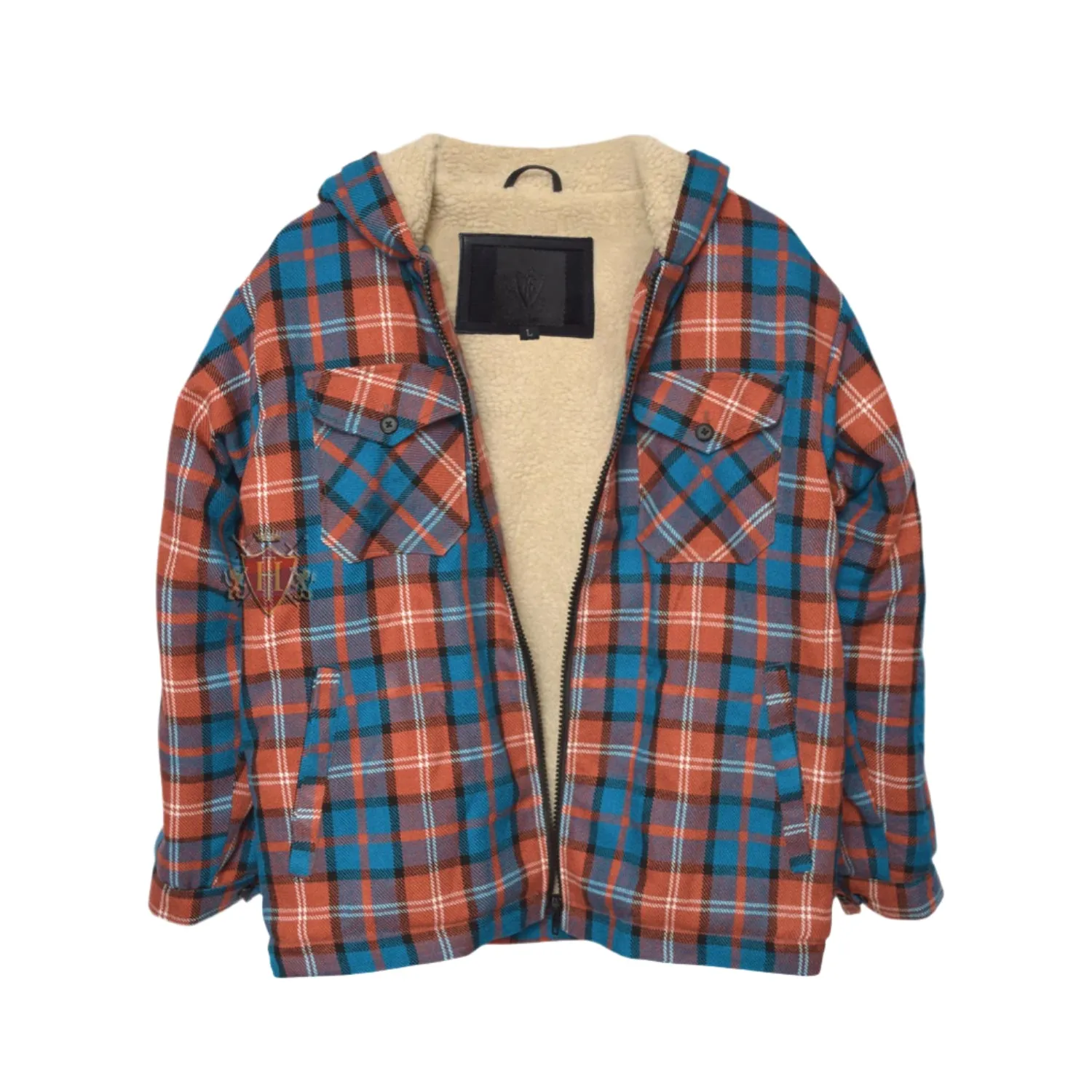 Coral Pale blue Hoodies Lumberjack Sherpa Wool Fabric Lined Lamont modern Tartan