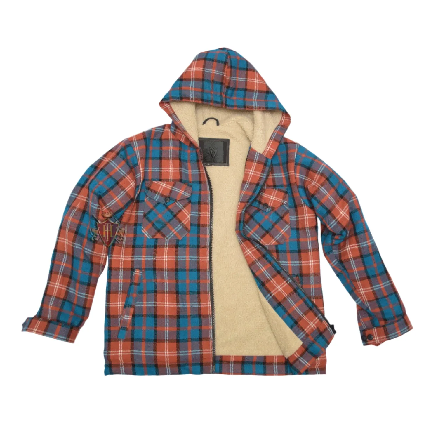 Coral Pale blue Hoodies Lumberjack Sherpa Wool Fabric Lined Lamont modern Tartan