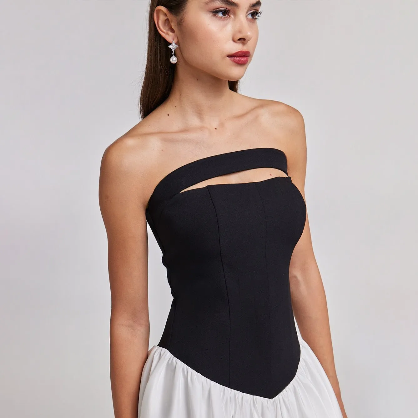 Crepe-Taffeta Contrast Gown