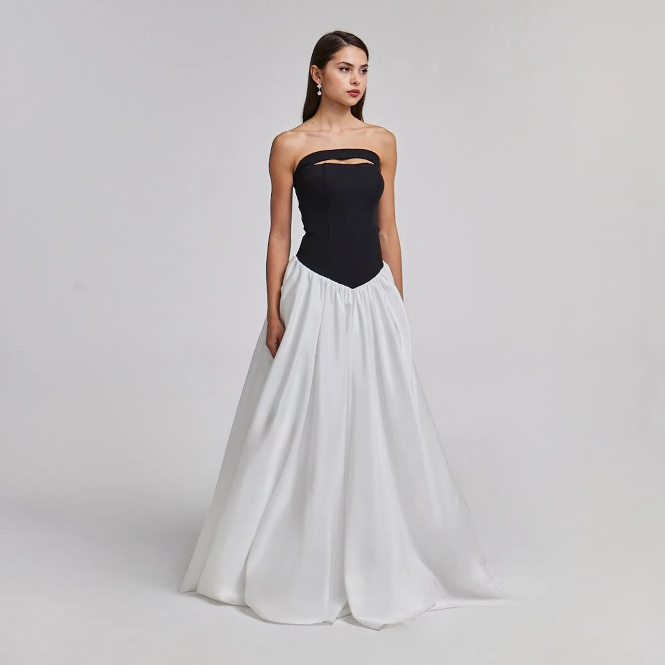 Crepe-Taffeta Contrast Gown