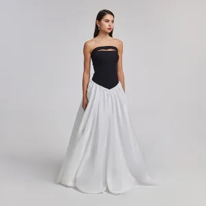 Crepe-Taffeta Contrast Gown