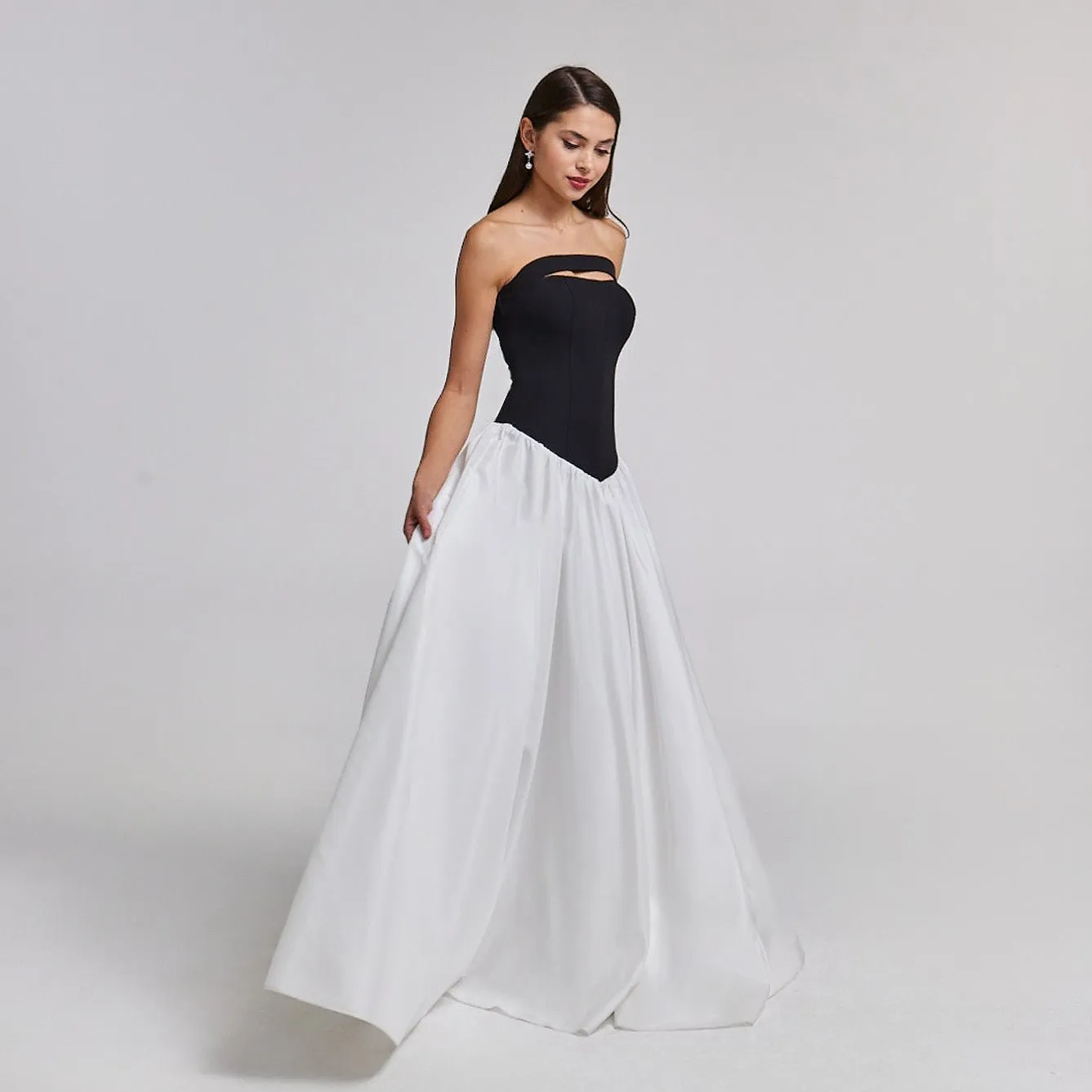 Crepe-Taffeta Contrast Gown