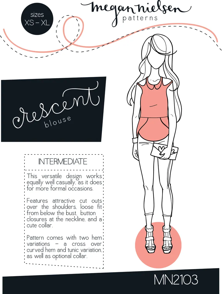 Crescent Blouse sewing pattern (XS to XL)