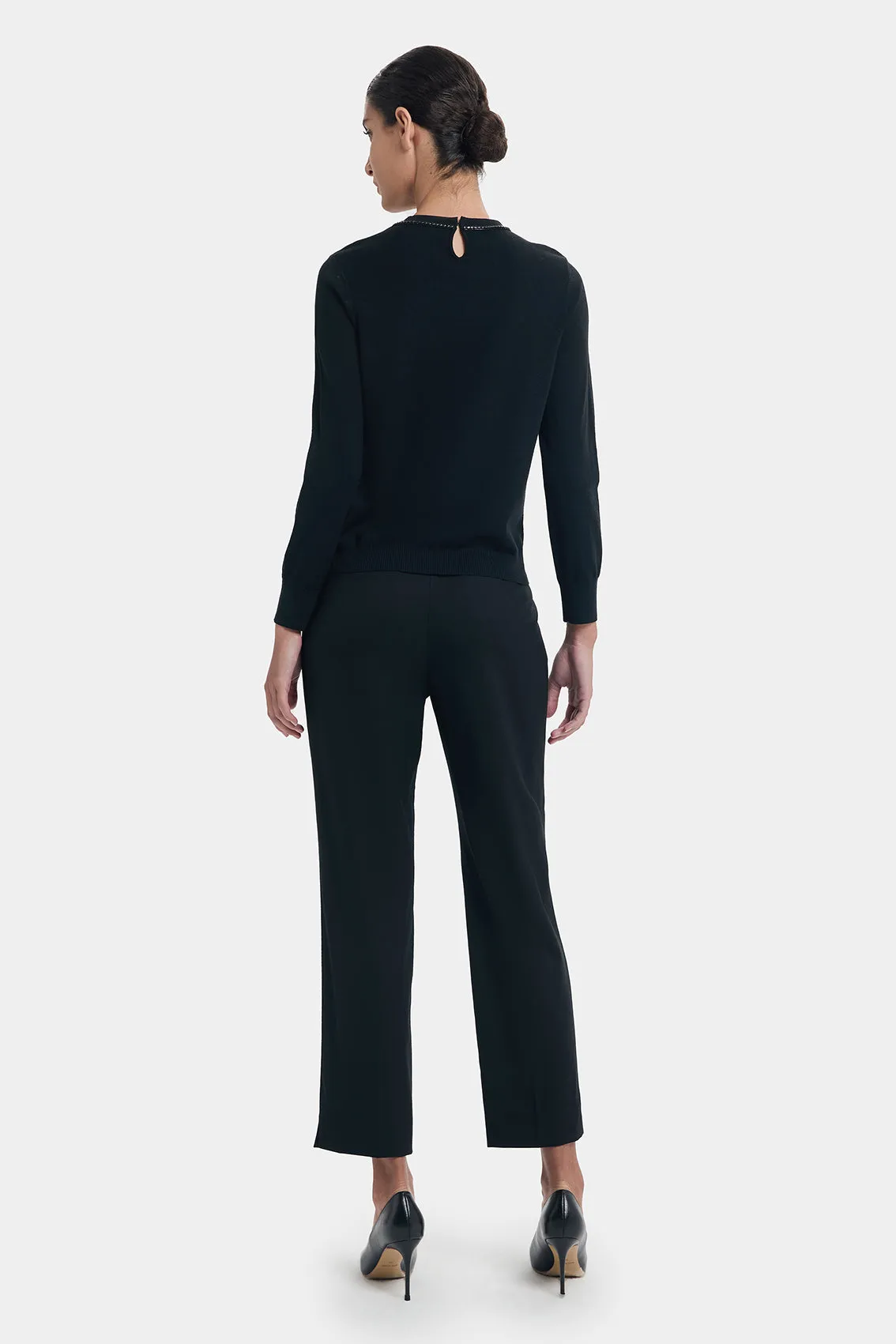 CROPPED BLACK CIGARETTE TROUSERS