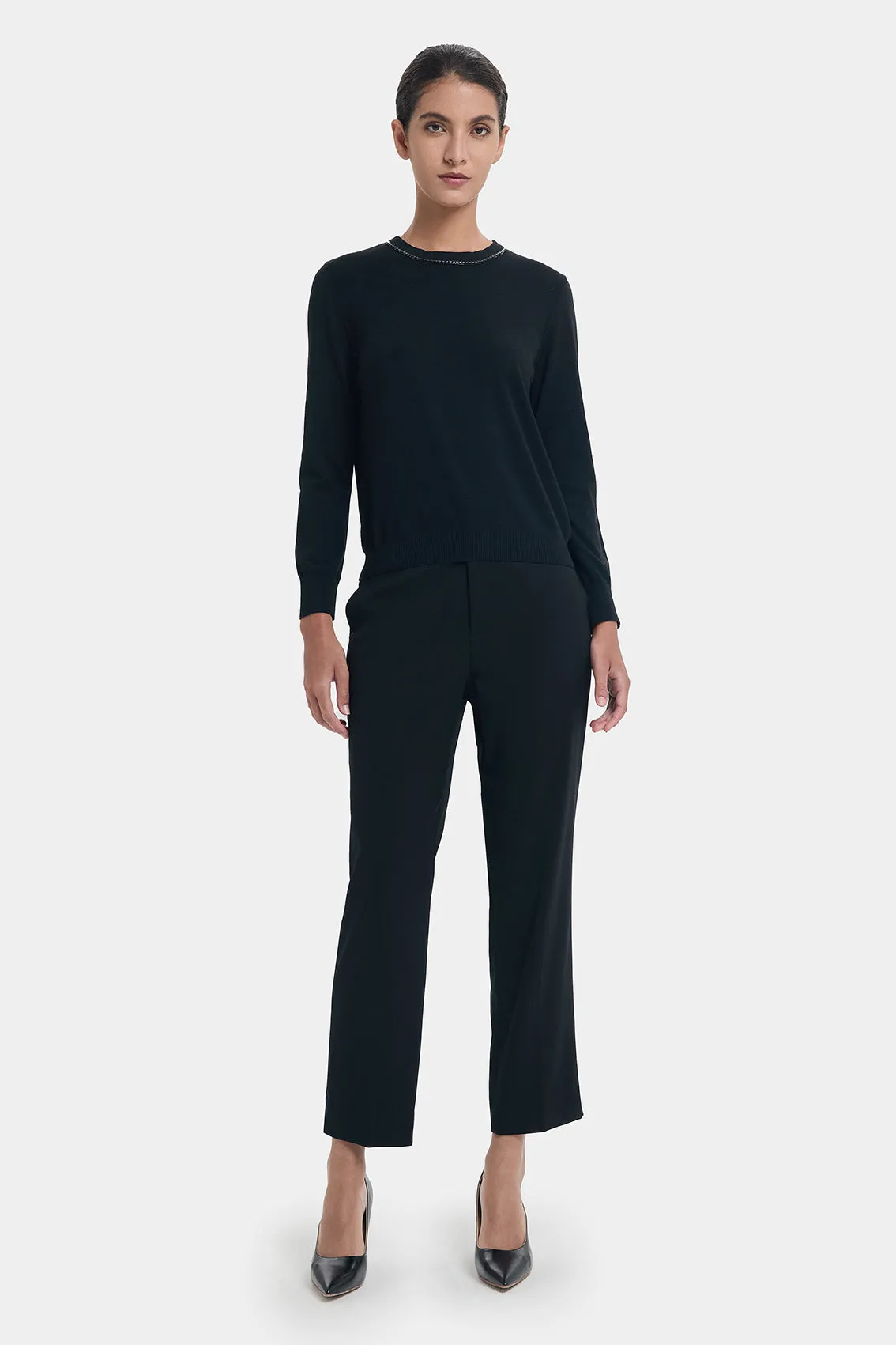 CROPPED BLACK CIGARETTE TROUSERS