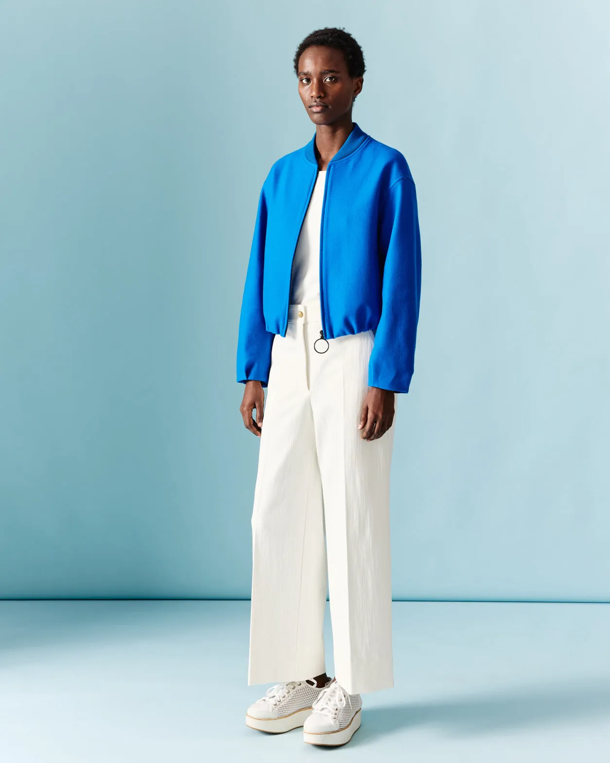 Cropped Wide Cotton Denim Stretch Pants