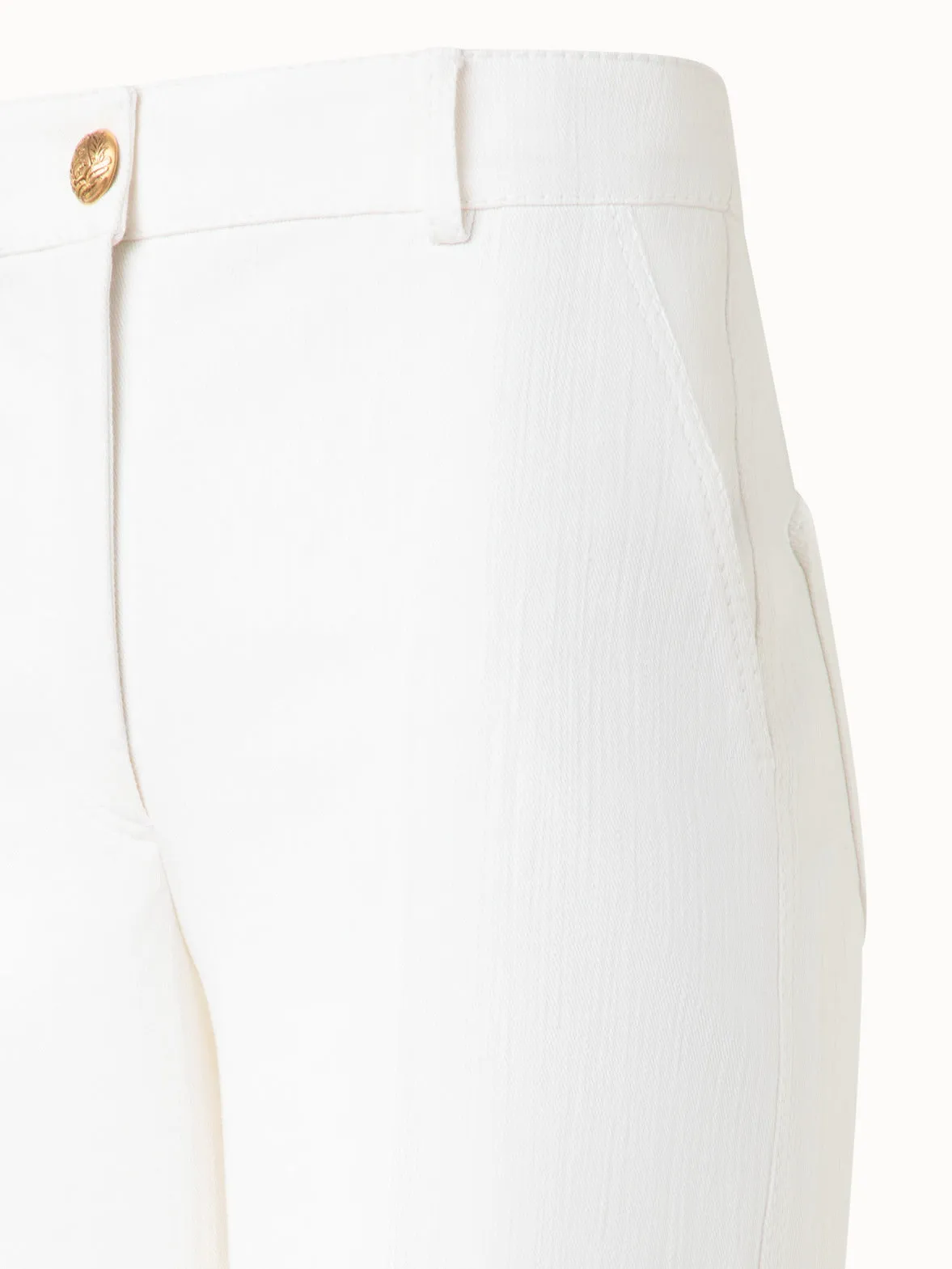 Cropped Wide Cotton Denim Stretch Pants