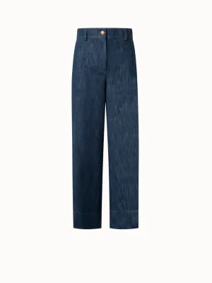 Cropped Wide Cotton Wool Denim Pants