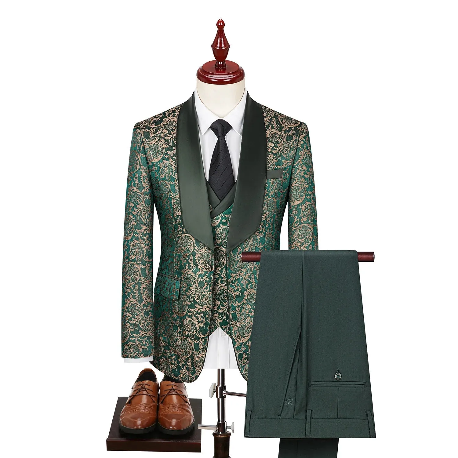 Cross-Border Plus-Size Men's Jacquard Suit 3 Piece Wedding Groom Suit