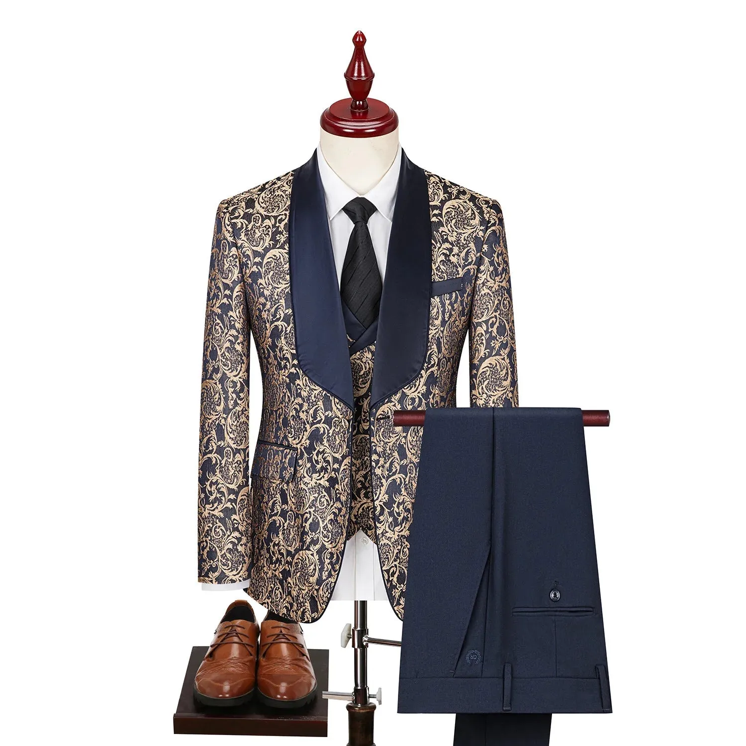 Cross-Border Plus-Size Men's Jacquard Suit 3 Piece Wedding Groom Suit