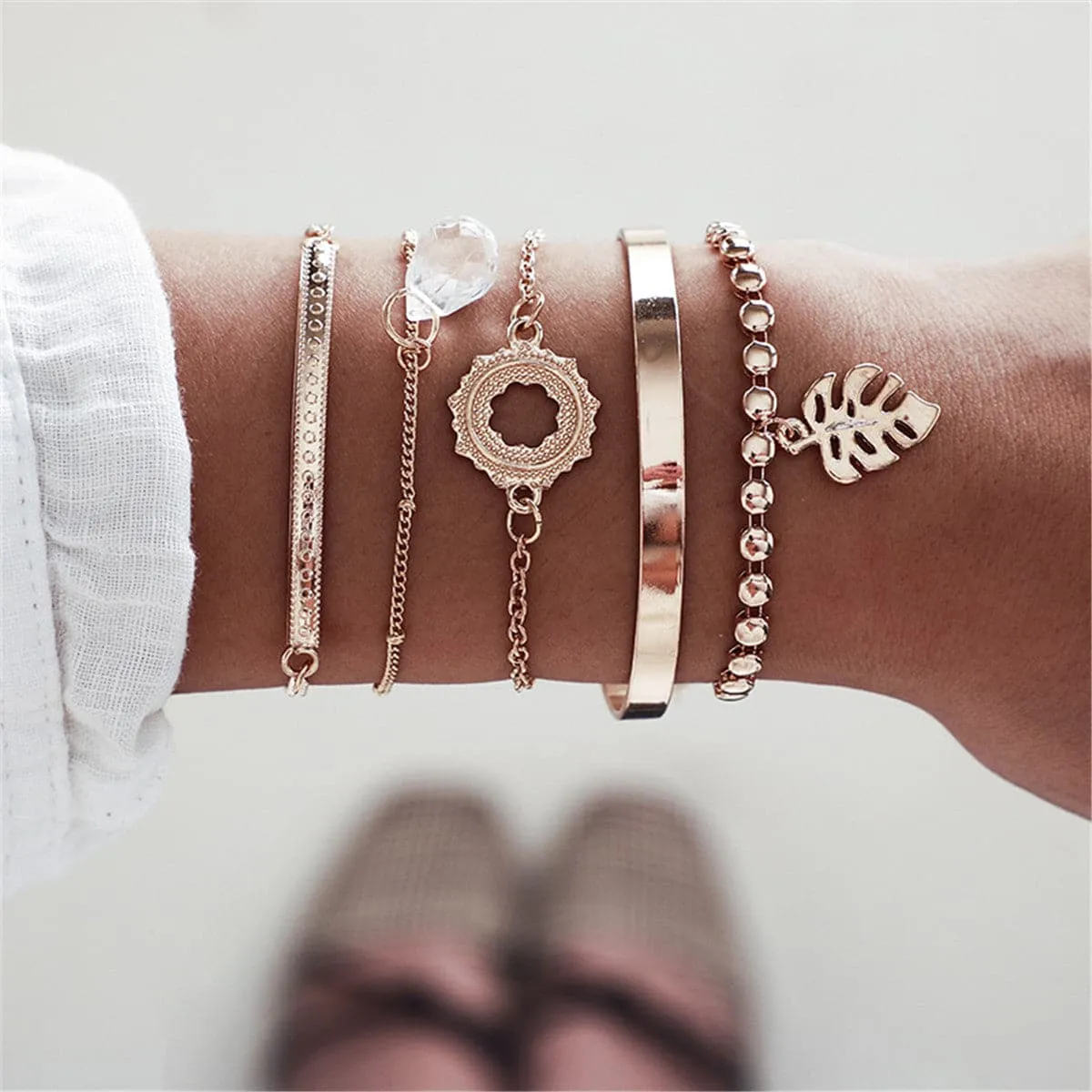 Crystal & 18K Gold-Plated Station Bracelet & Cuff Set