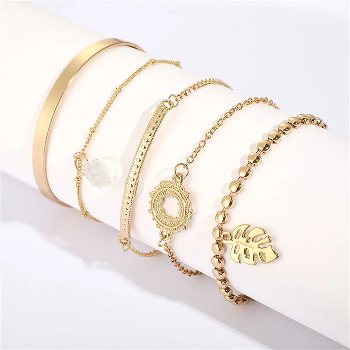 Crystal & 18K Gold-Plated Station Bracelet & Cuff Set