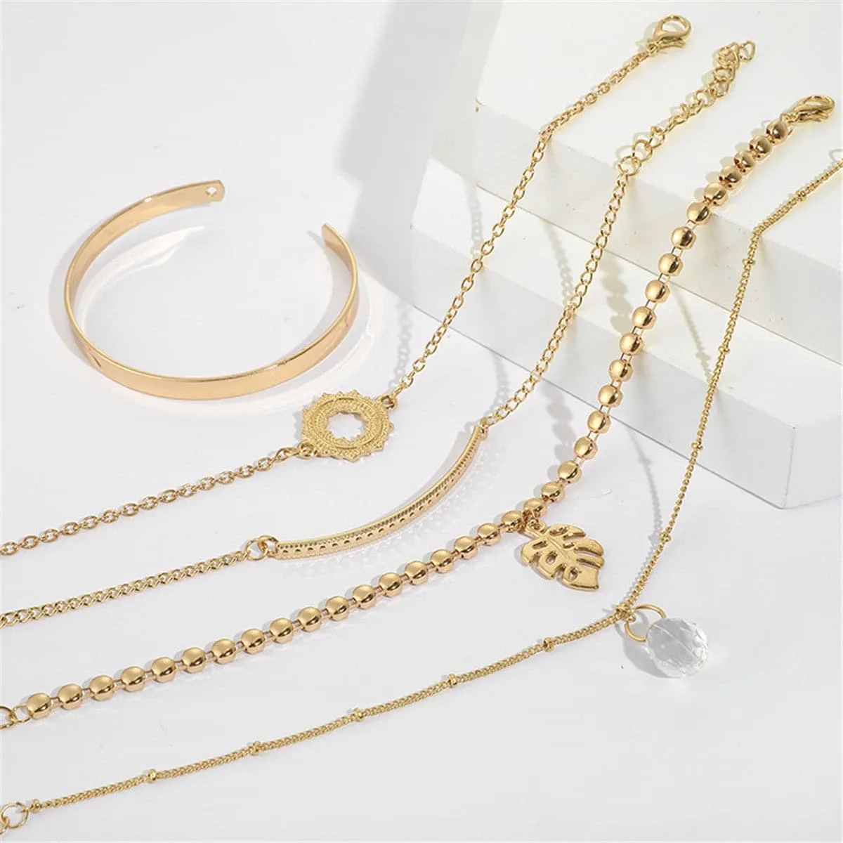 Crystal & 18K Gold-Plated Station Bracelet & Cuff Set