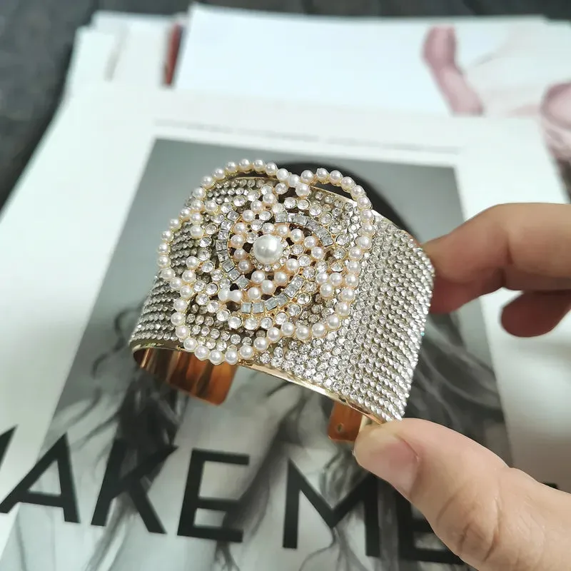 Crystal Camellia Arm Cuff Bracelets