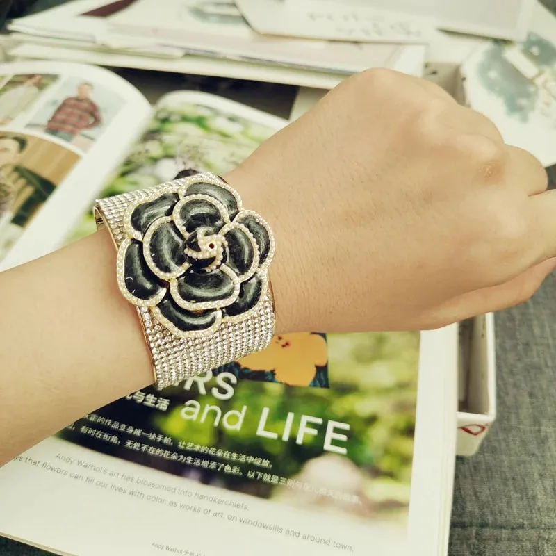 Crystal Camellia Arm Cuff Bracelets