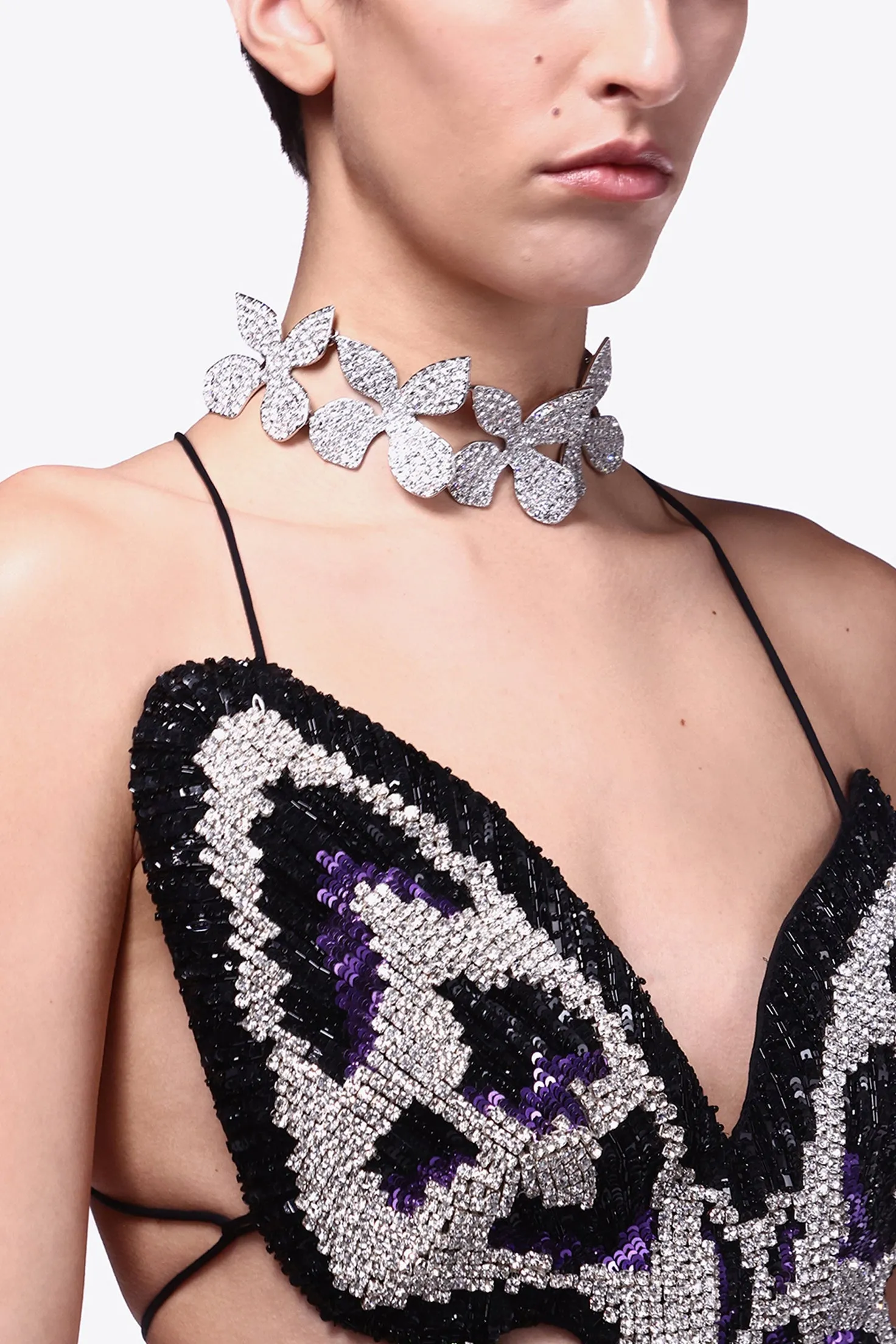 Crystal Glass | Butterfly Crystal Choker | Silver