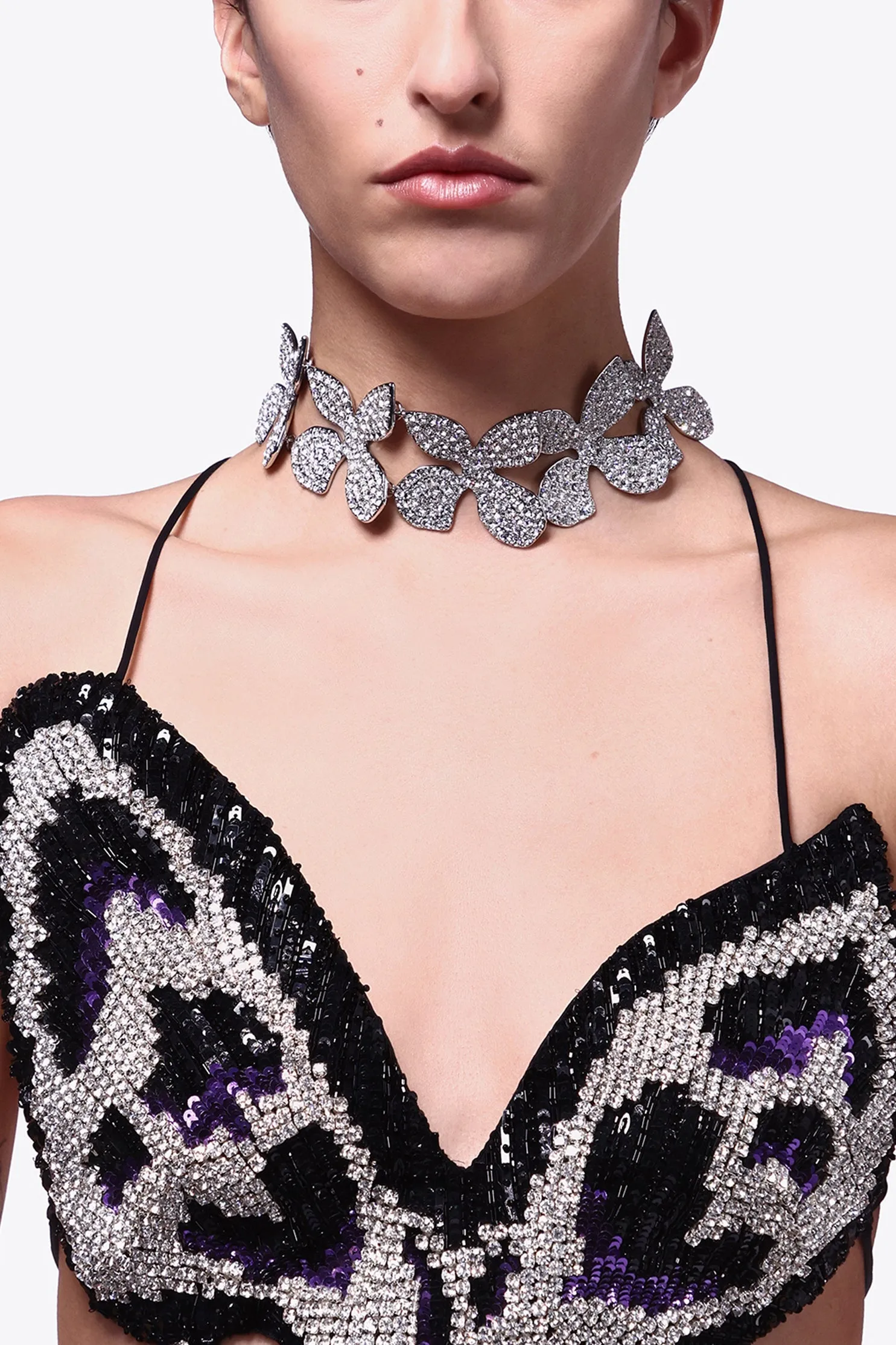Crystal Glass | Butterfly Crystal Choker | Silver