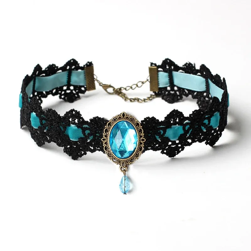 Crystal Statement Necklace Collar Black Lace Chokers Flower Necklaces For Women Girl Boho Flower Charms