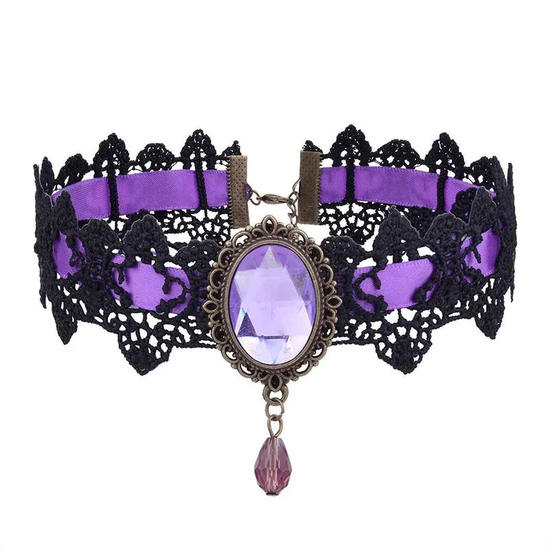 Crystal Statement Necklace Collar Black Lace Chokers Flower Necklaces For Women Girl Boho Flower Charms