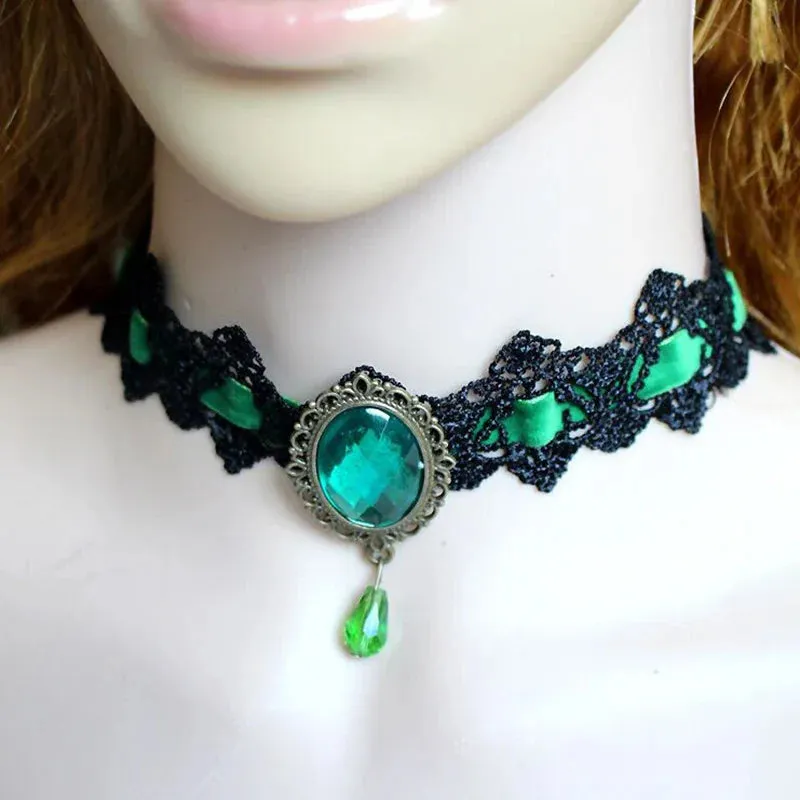 Crystal Statement Necklace Collar Black Lace Chokers Flower Necklaces For Women Girl Boho Flower Charms