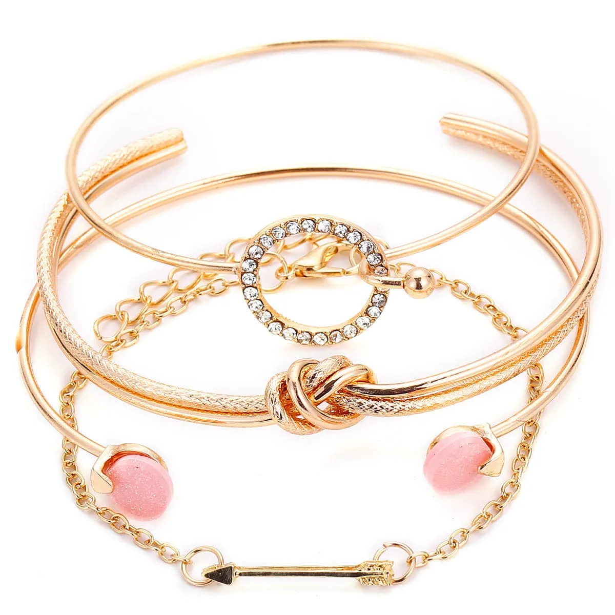 Cubic Zirconia & 18K Gold-Plated Arrow Bracelet Set