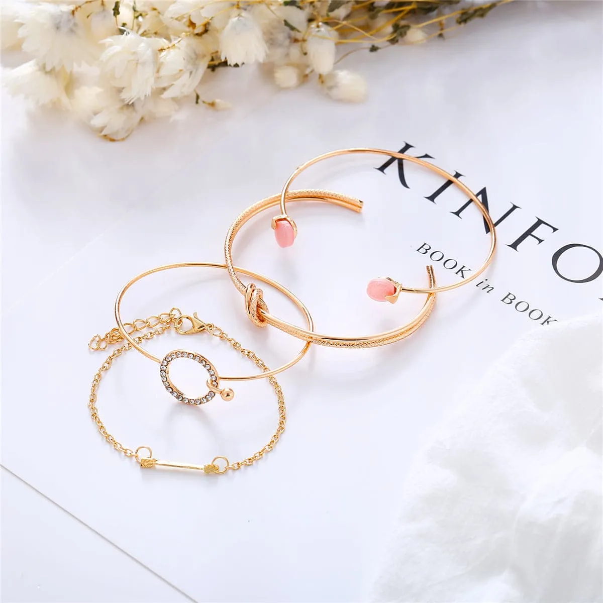 Cubic Zirconia & 18K Gold-Plated Arrow Bracelet Set
