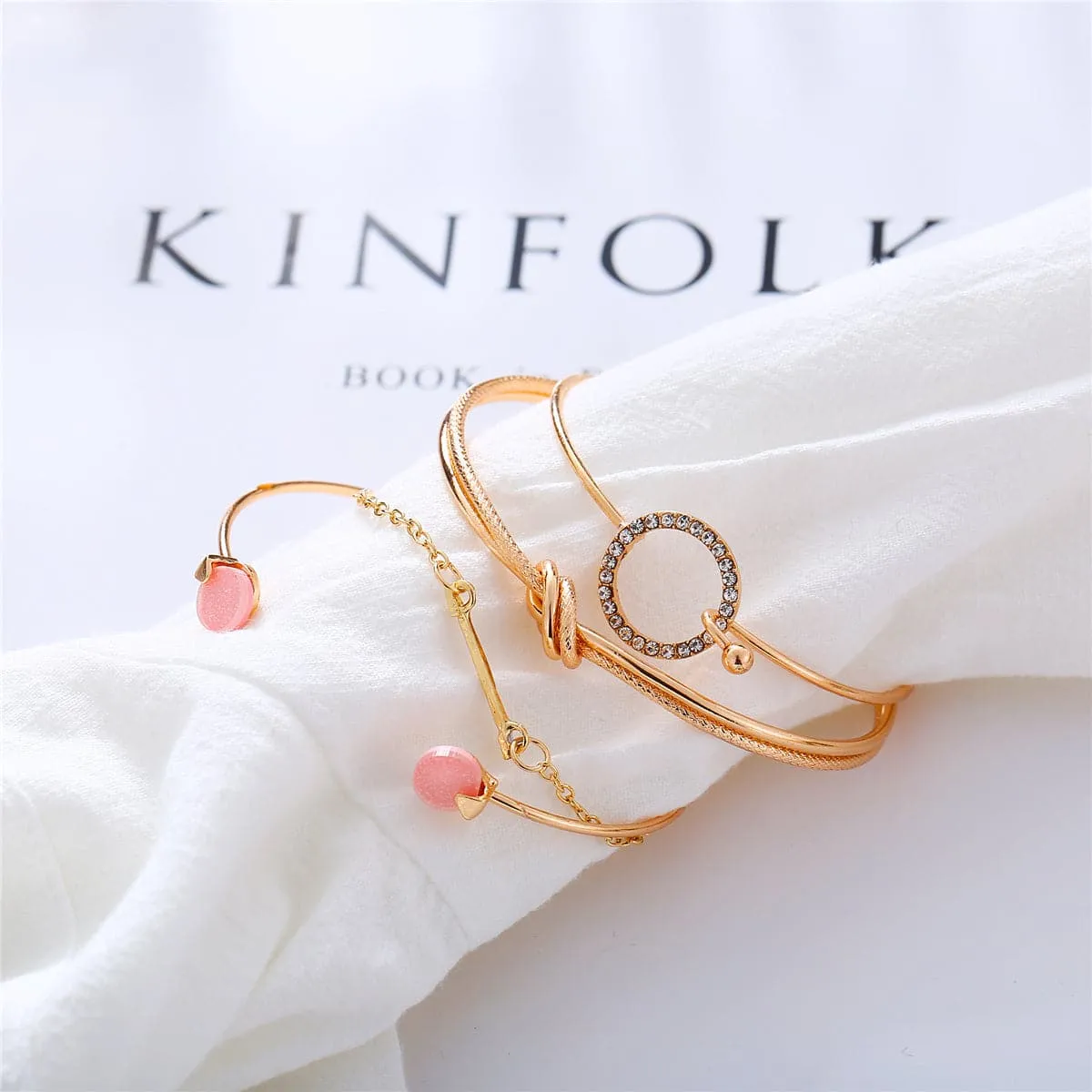 Cubic Zirconia & 18K Gold-Plated Arrow Bracelet Set