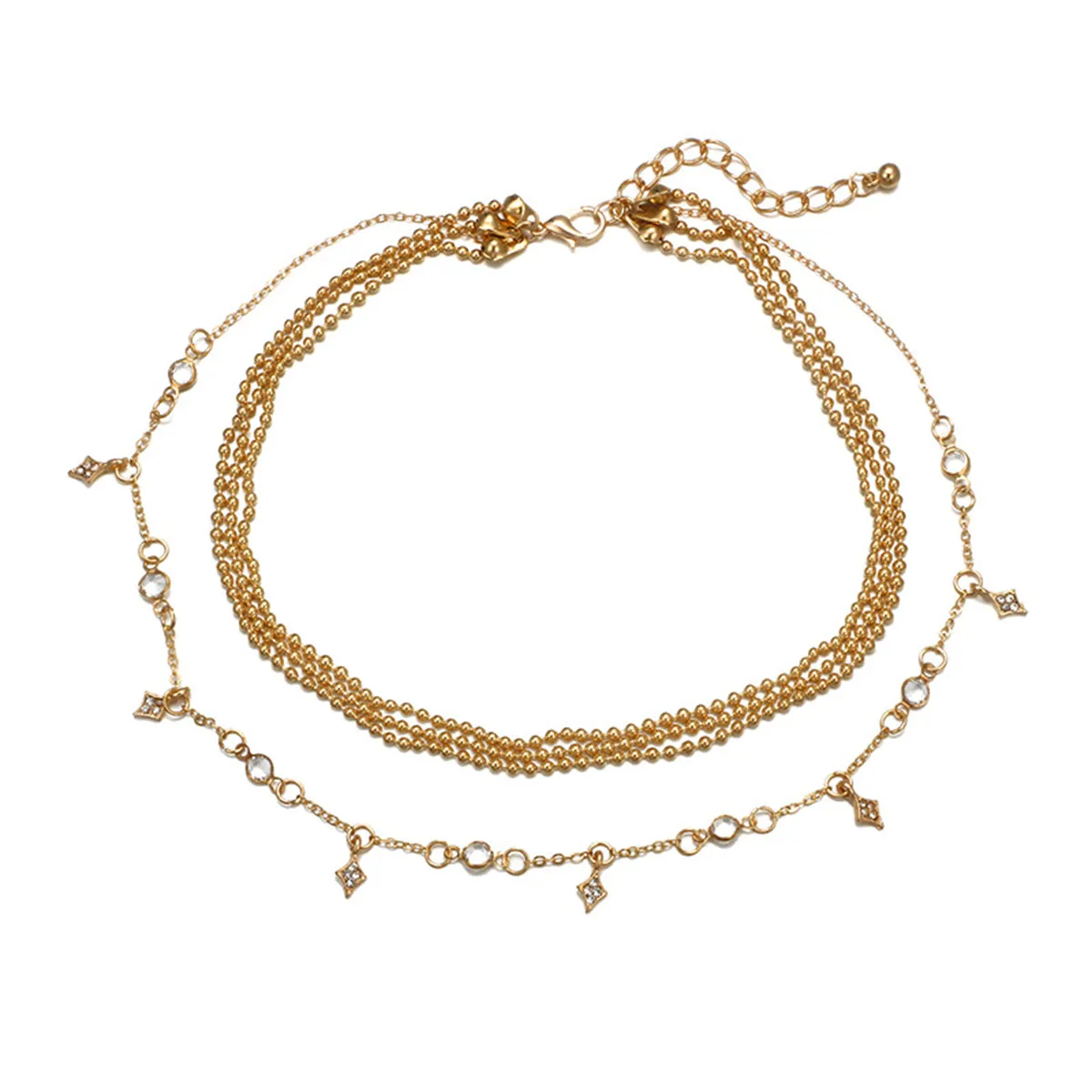 Cubic Zirconia & 18K Gold-Plated Ball Chain Layered Station Necklace