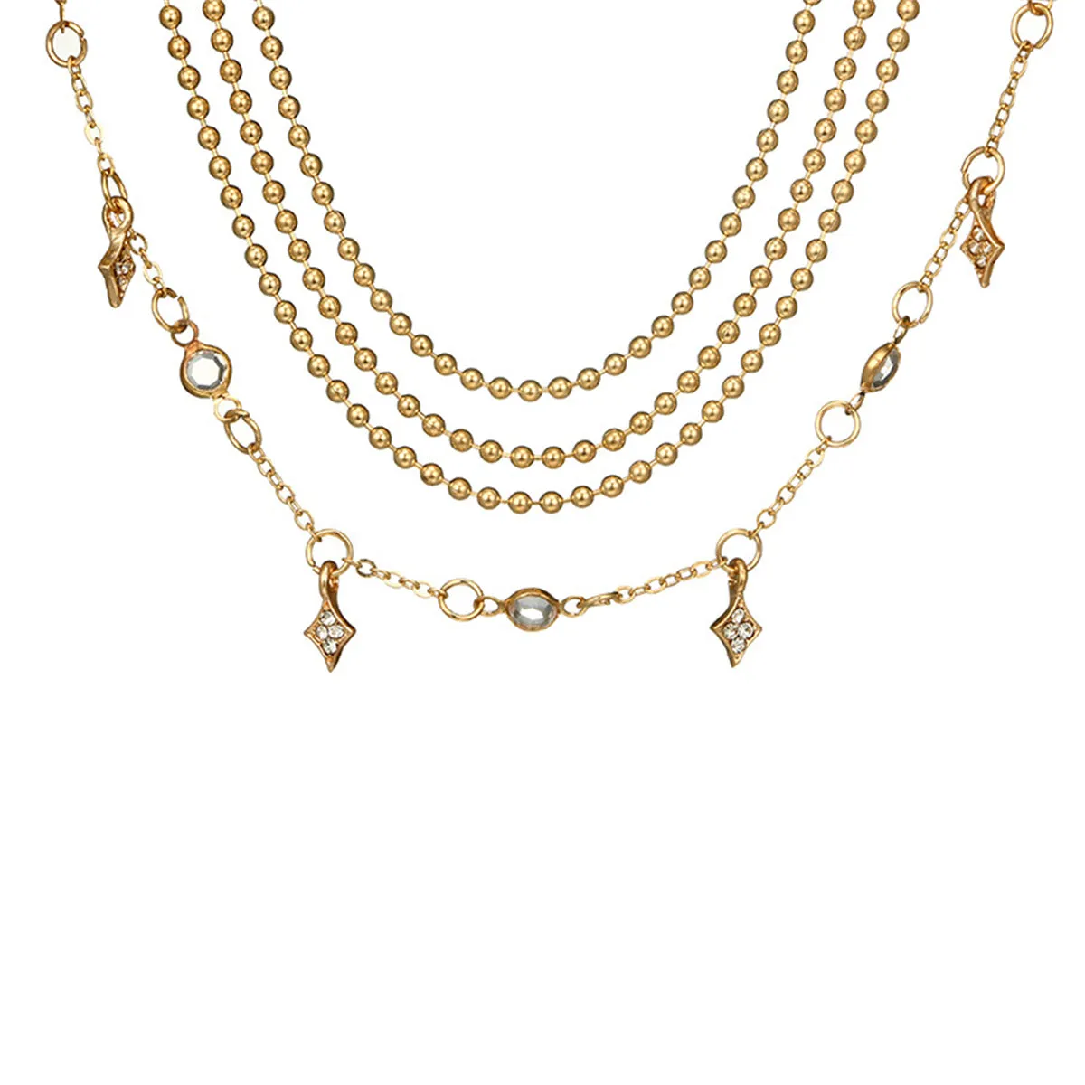 Cubic Zirconia & 18K Gold-Plated Ball Chain Layered Station Necklace