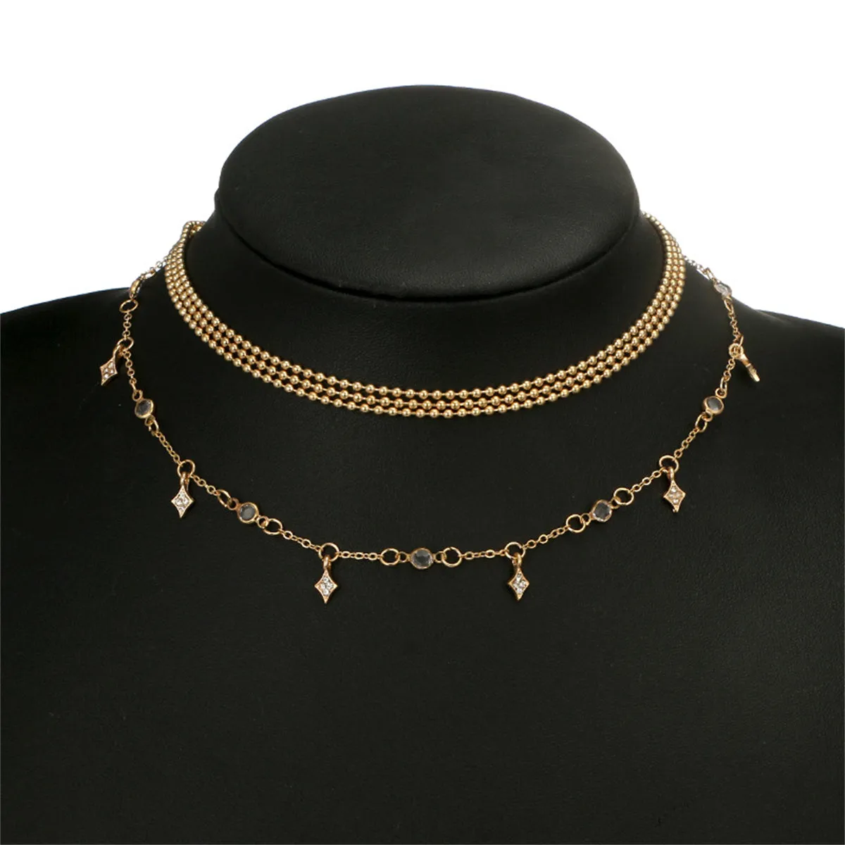 Cubic Zirconia & 18K Gold-Plated Ball Chain Layered Station Necklace