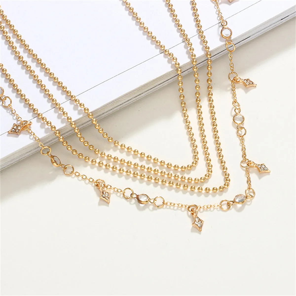 Cubic Zirconia & 18K Gold-Plated Ball Chain Layered Station Necklace