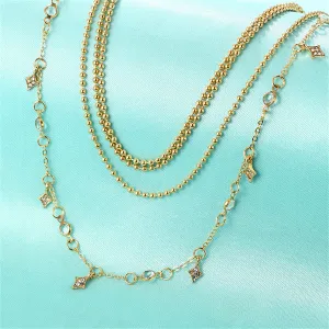 Cubic Zirconia & 18K Gold-Plated Ball Chain Layered Station Necklace