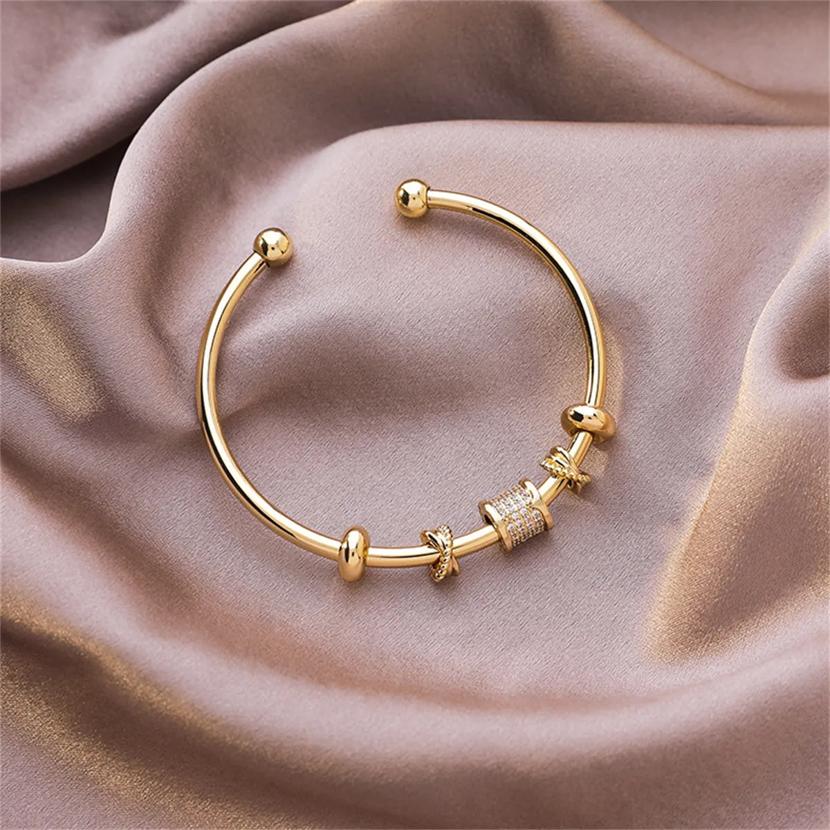 Cubic Zirconia & 18K Gold-Plated Coin Geometric-Charm Cuff