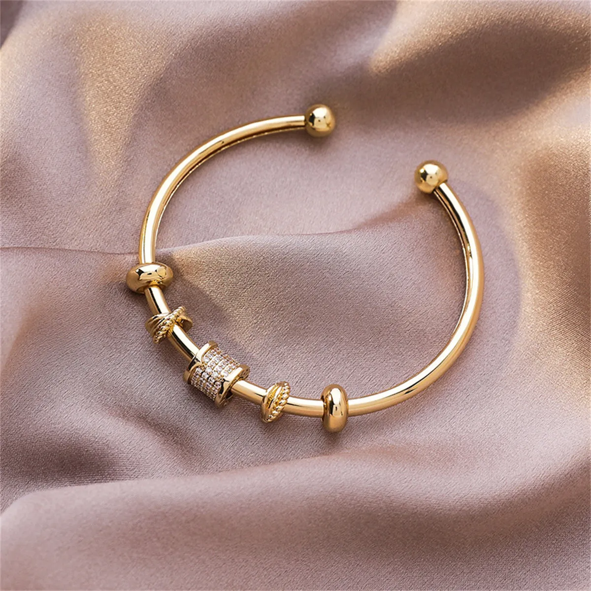 Cubic Zirconia & 18K Gold-Plated Coin Geometric-Charm Cuff