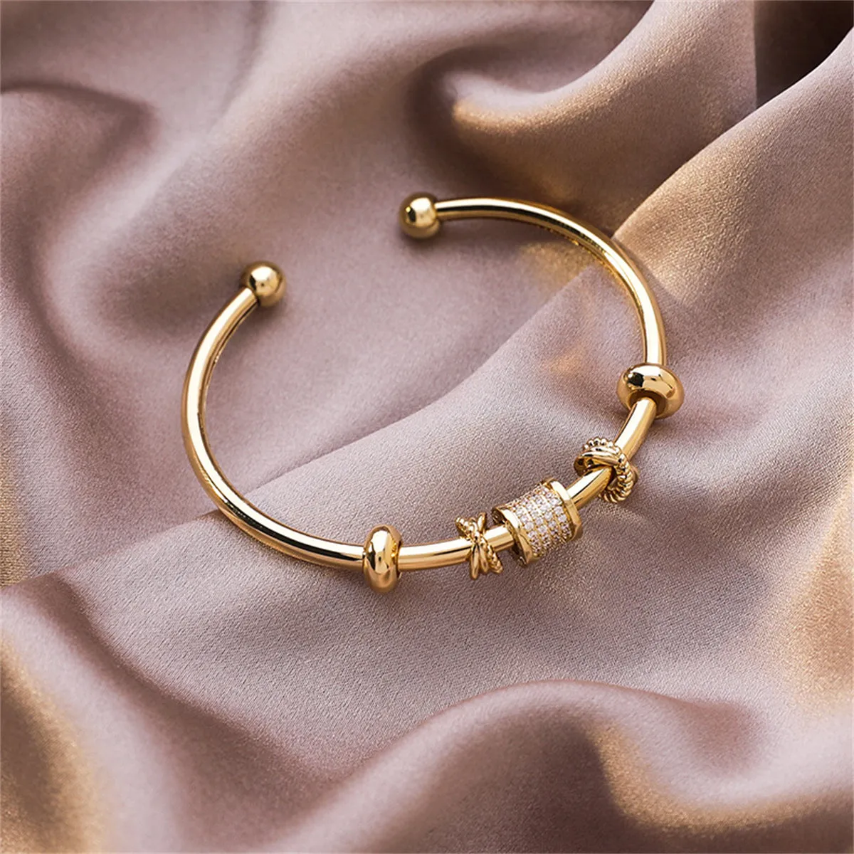 Cubic Zirconia & 18K Gold-Plated Coin Geometric-Charm Cuff