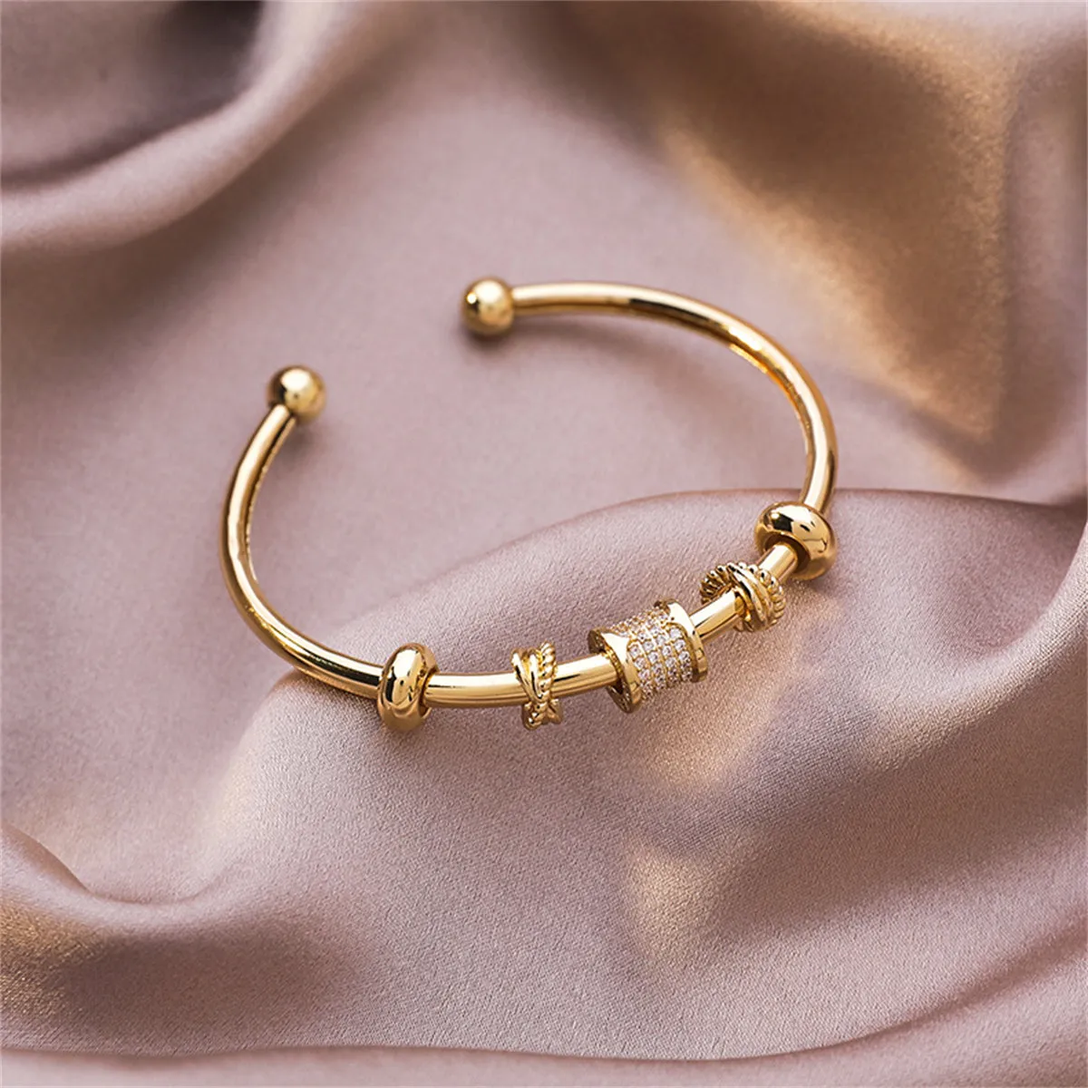 Cubic Zirconia & 18K Gold-Plated Coin Geometric-Charm Cuff