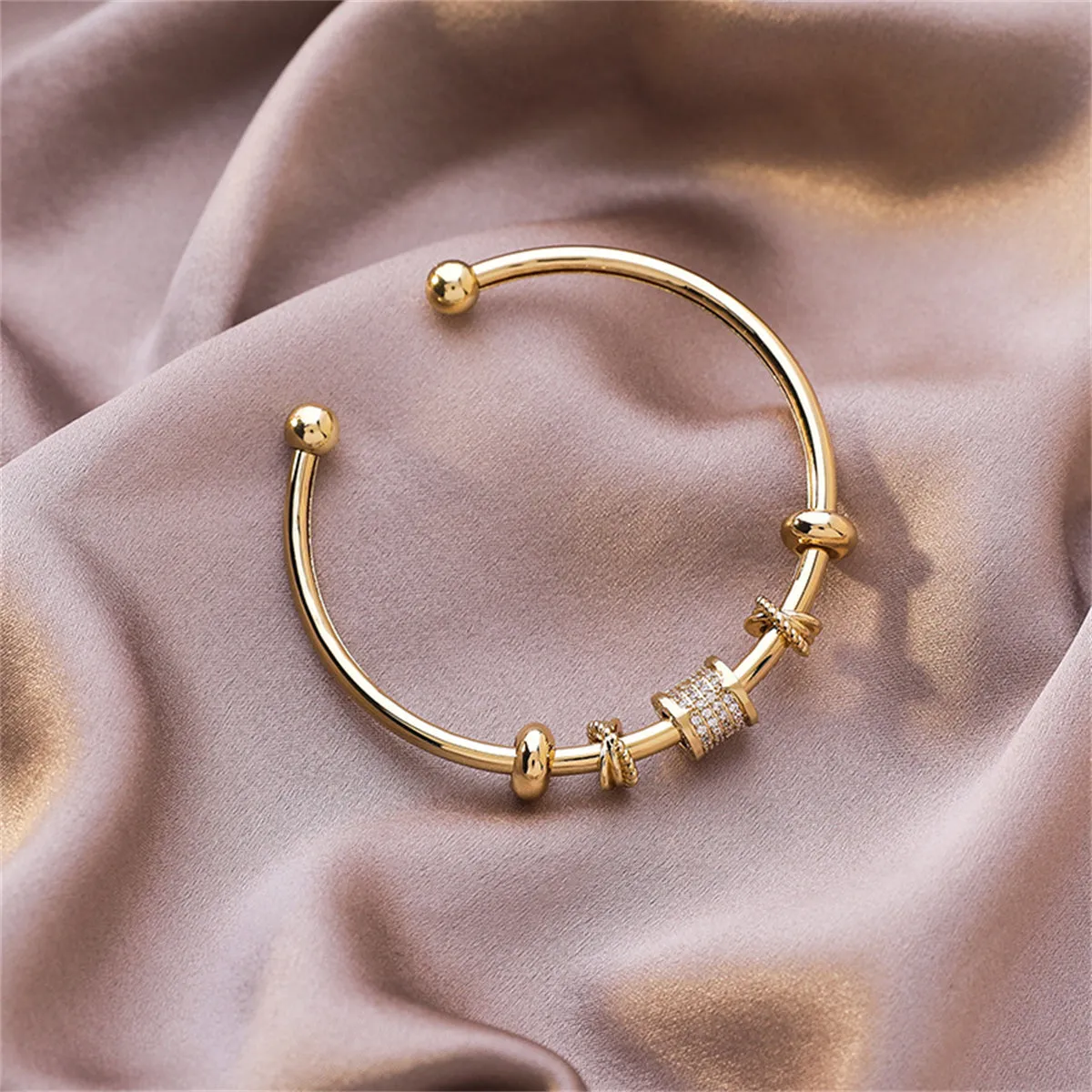 Cubic Zirconia & 18K Gold-Plated Coin Geometric-Charm Cuff