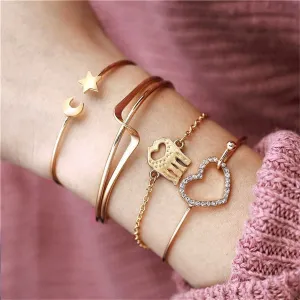 Cubic Zirconia & 18K Gold-Plated Moon & Stars Cuff Bracelet Set