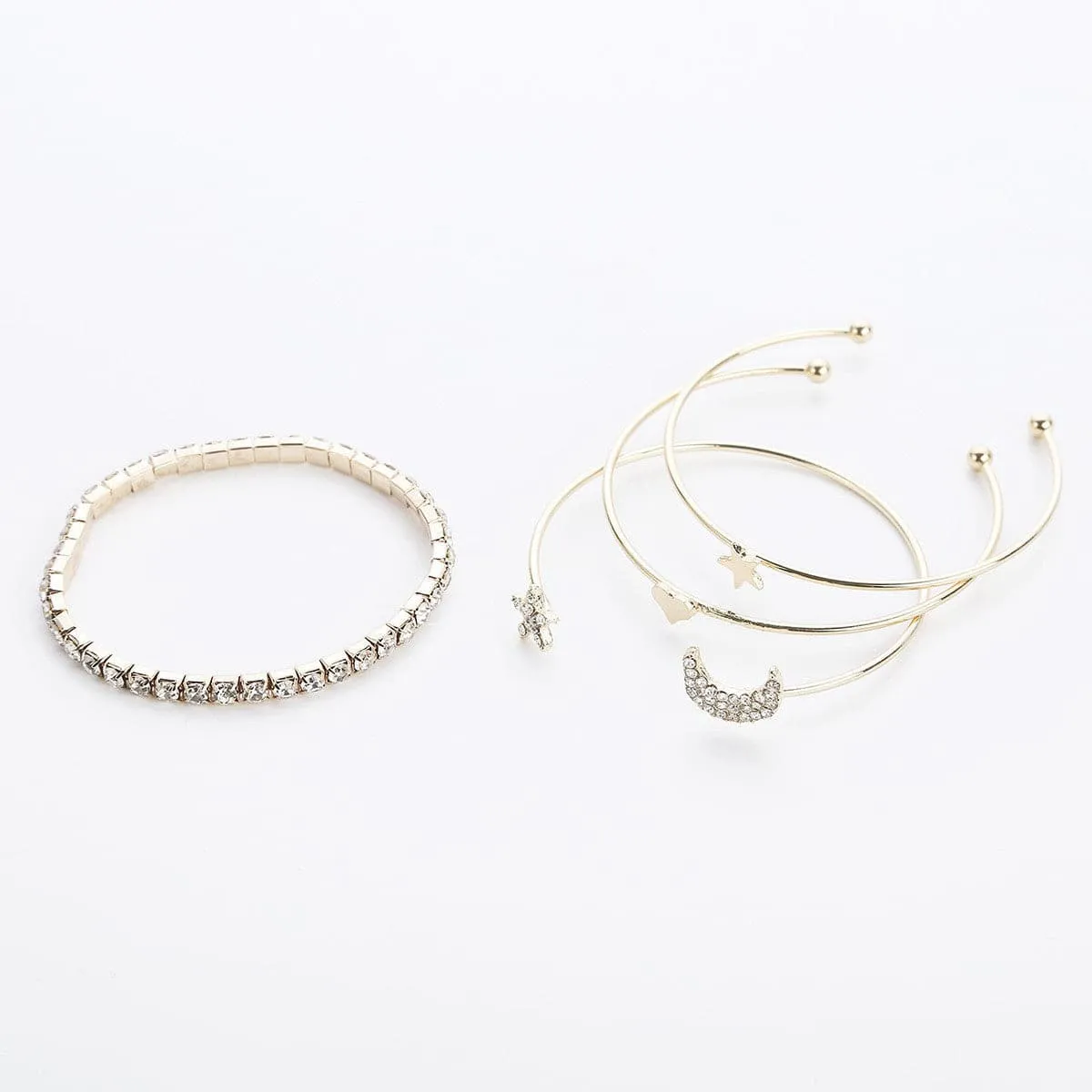 Cubic Zirconia & 18K Gold-Plated Stars Moon Bangle Cuff Set
