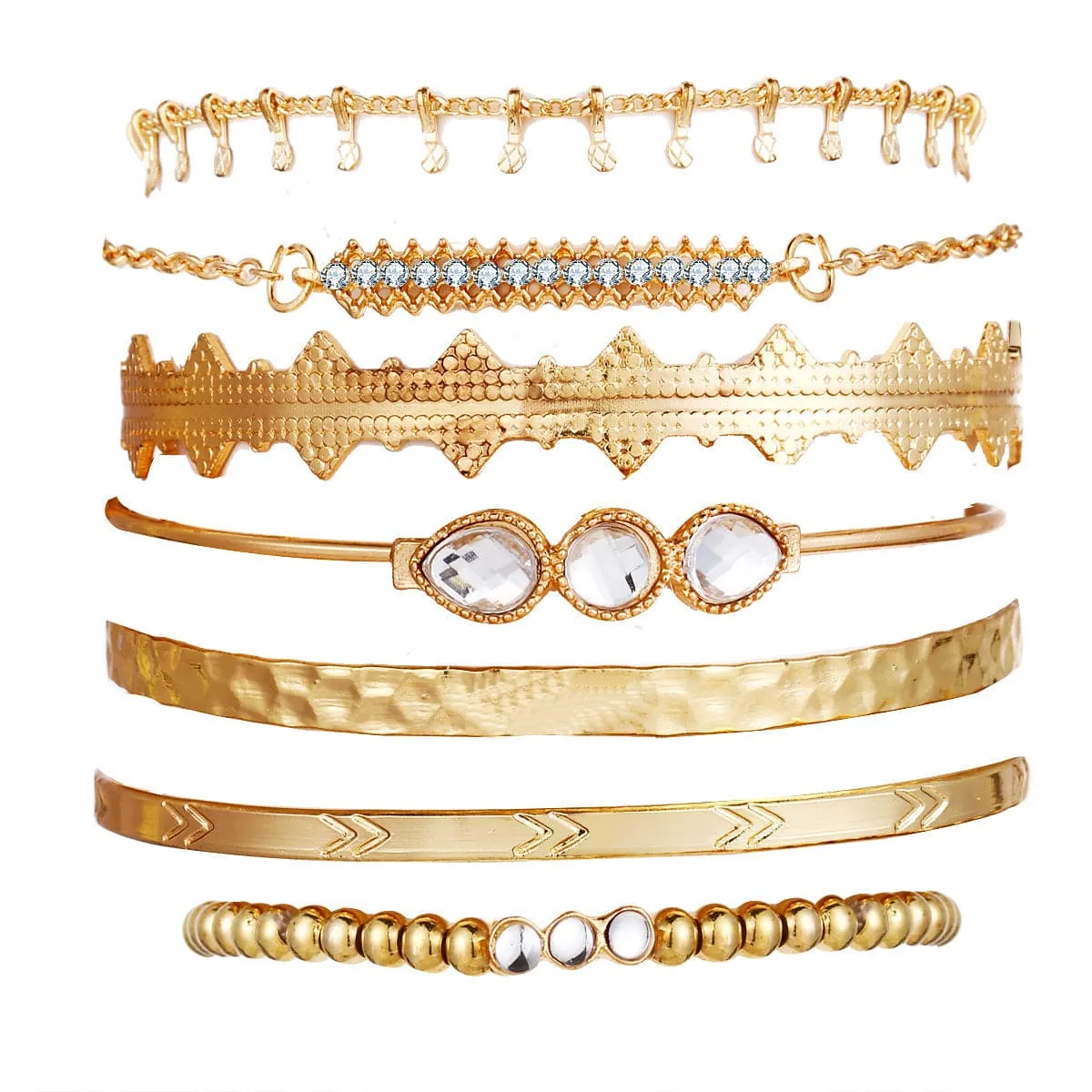 Cubic Zirconia & Crystal Textured Geometric Bracelet Set