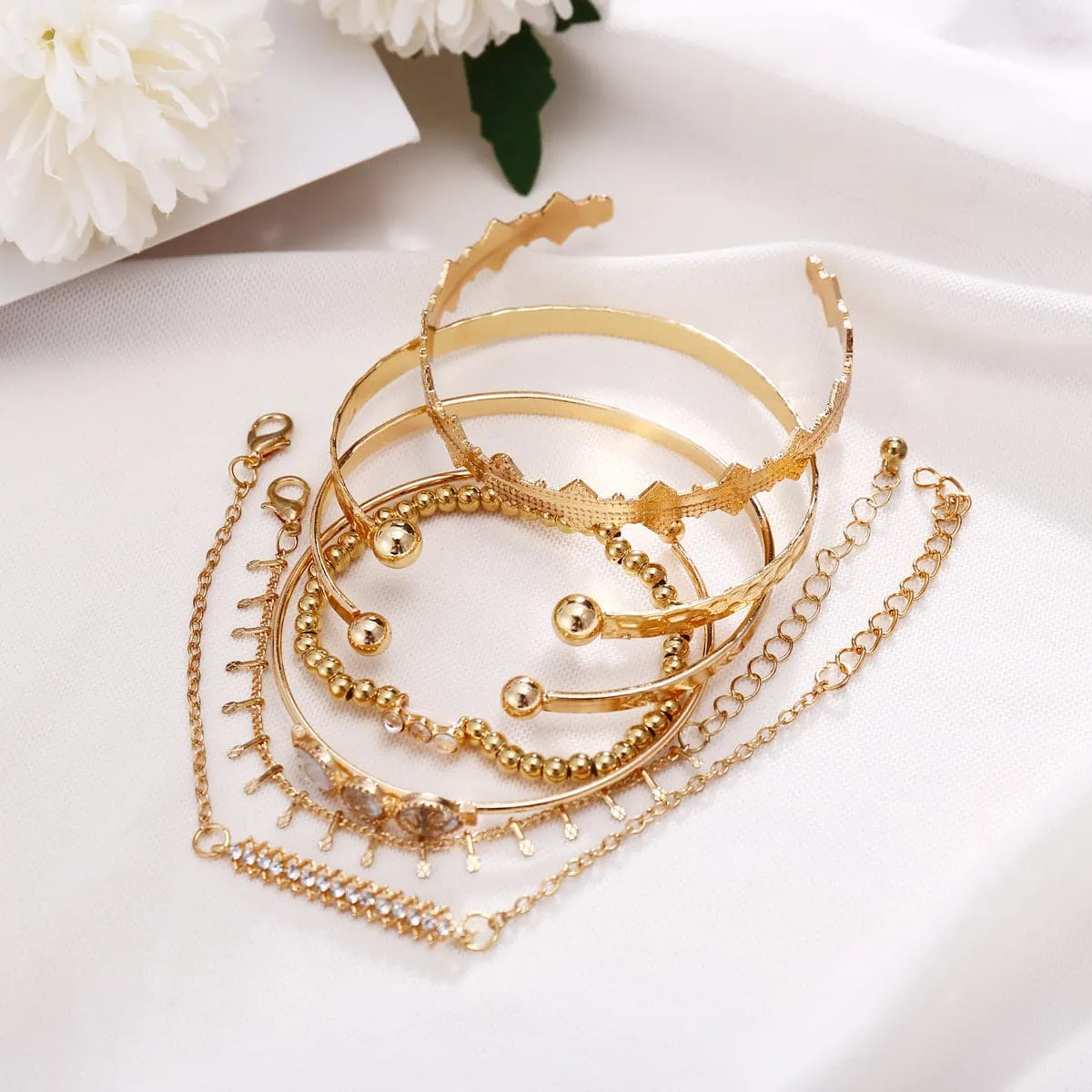 Cubic Zirconia & Crystal Textured Geometric Bracelet Set