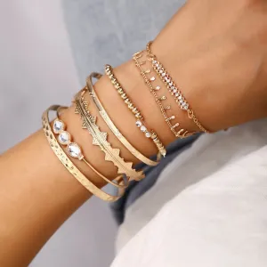 Cubic Zirconia & Crystal Textured Geometric Bracelet Set