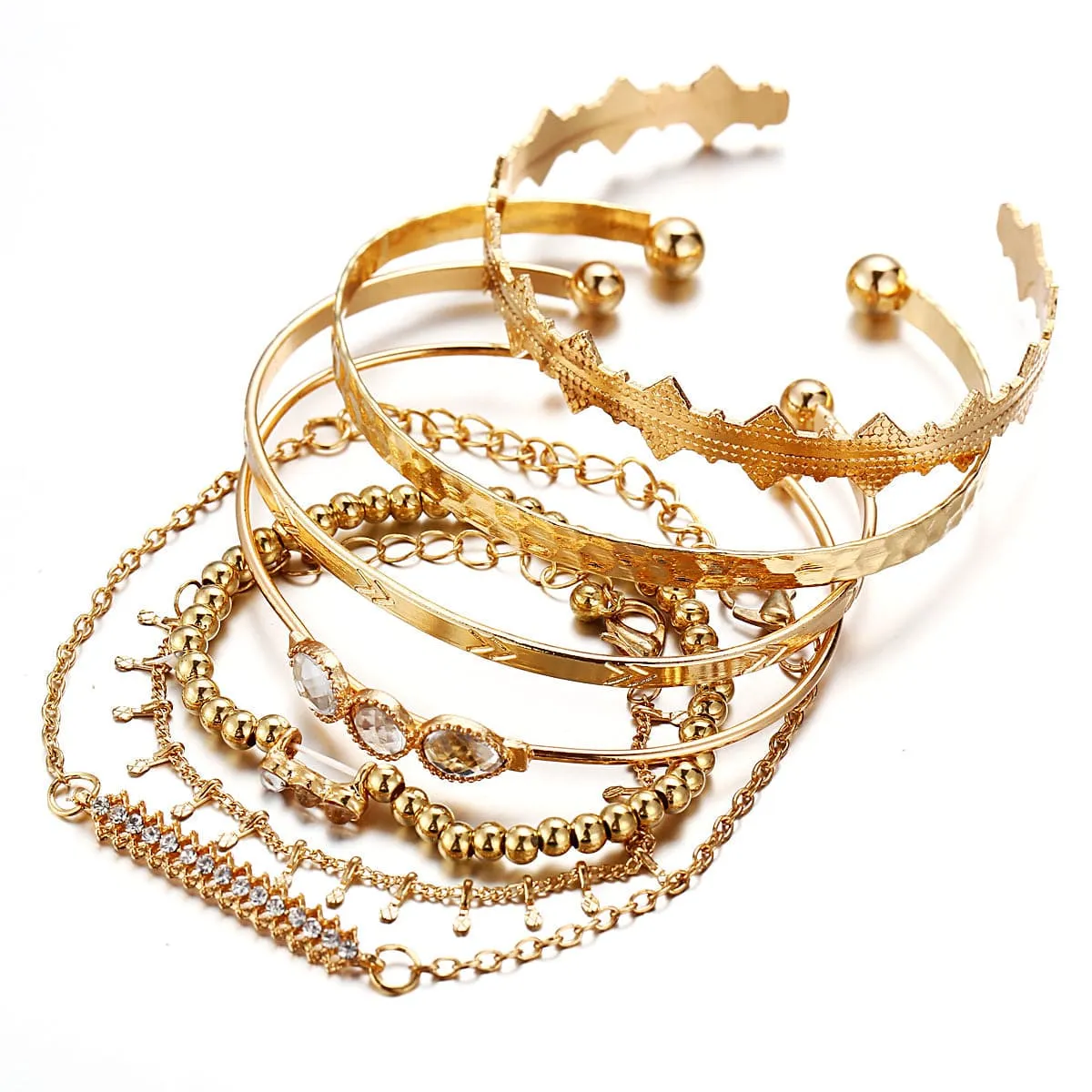 Cubic Zirconia & Crystal Textured Geometric Bracelet Set